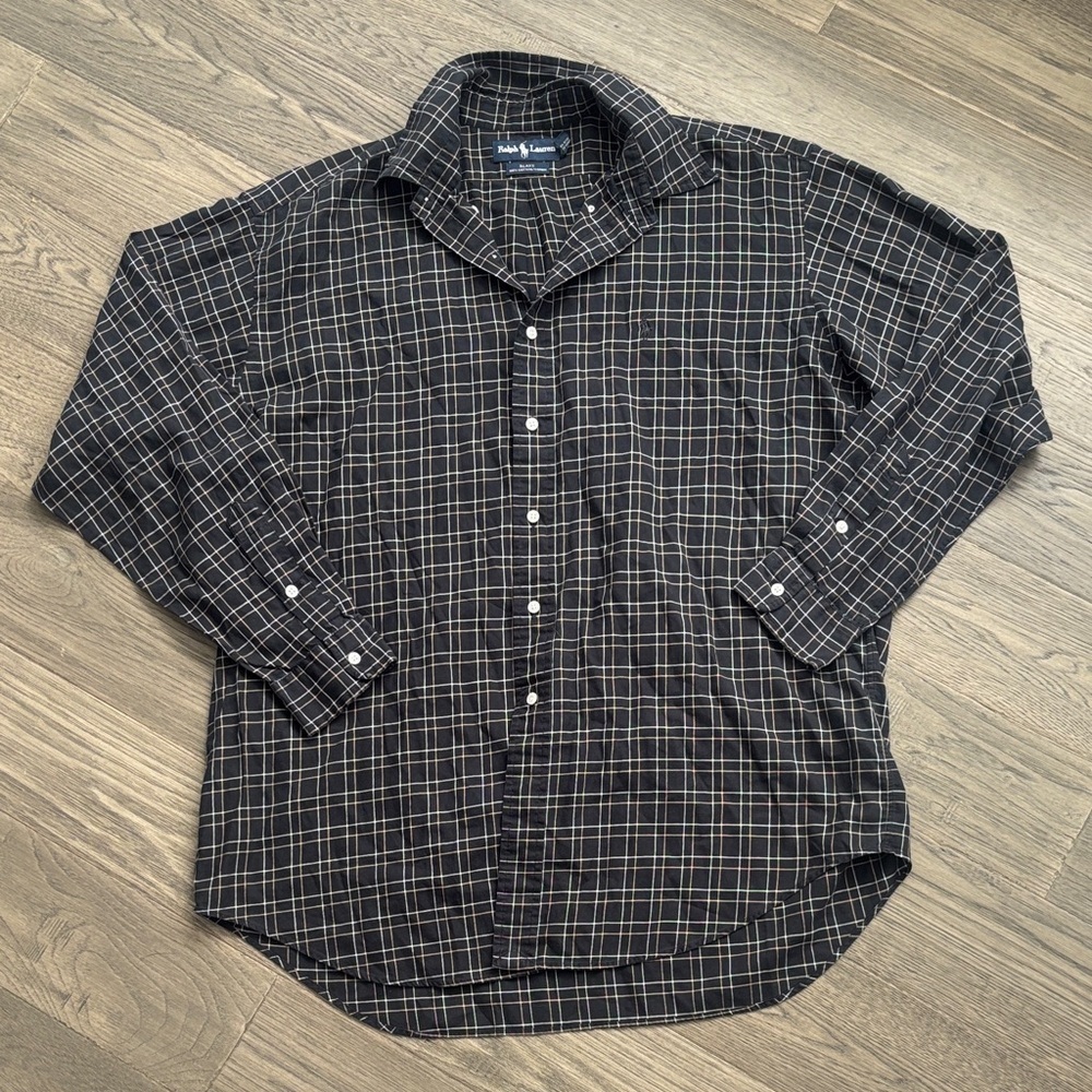 Ralph Lauren |Blue Label Black Checkered Blake 100% Cotton Button Shirt Sz Large